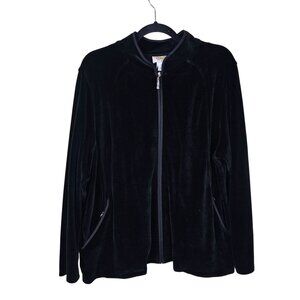 VTG Talbots Black Velour Full-Zip Jacket 1X Y2K Zip Pockets Casual Layer Relaxed